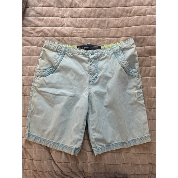 Life is Good Chino Shorts Blue Size Medium Bareback VTG Y2K Cotton Faded - Picture 2 of 10